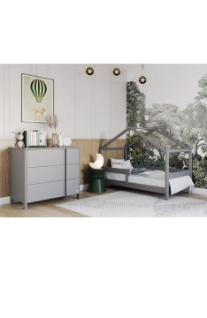 LIGHT GREY YappyHytte pusaudžu gulta - mājiņa un YappyClassic kumode